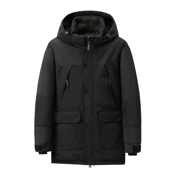 IYTR Mens Winter Jacket Windproof Parka Jackets Hooded Down Coat Long Sleeve Plus Size Padded Jacket Warm Winter Coats (Black,XL)