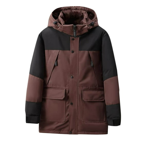 IYTR Mens Winter Jacket Windproof Parka Jackets Hooded Down Coat Long Sleeve Plus Size Padded Jacket Warm Winter Coats (Wine,L)