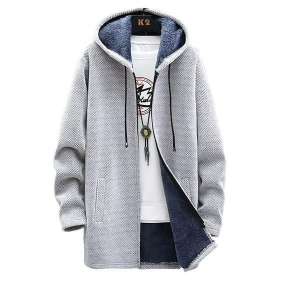 IYTR Mens Winter Jacket Zipper Hooded Neck Solid Color Leisure Hooded Jacket Coat with Pocket Long Sleeve Jacket Gray M