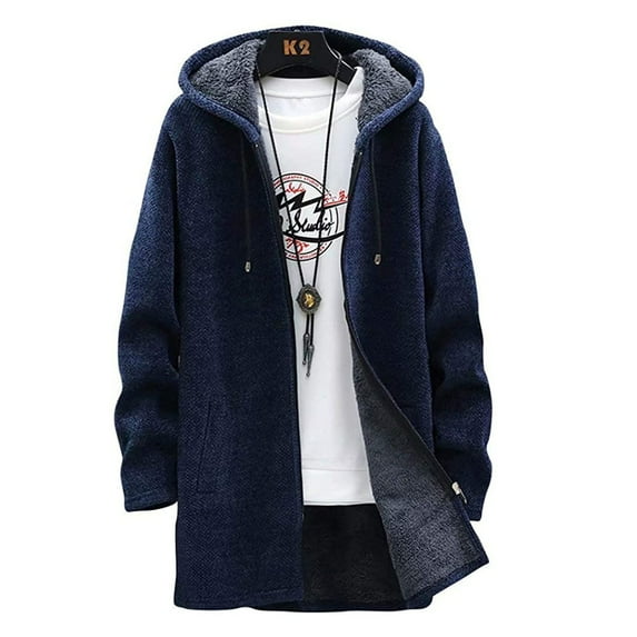 IYTR Mens Winter Jacket Zipper Hooded Neck Solid Color Leisure Hooded Jacket Coat with Pocket Long Sleeve Jacket Navy XXXL