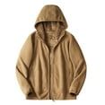 thumbnail image 1 of IYTR Mens Winter Jacket Zipper Hooded Neck Solid Color Long Sleeve Jacket Plus Velvet Padded Warm Coats with Pocket Brown XXXL, 1 of 6