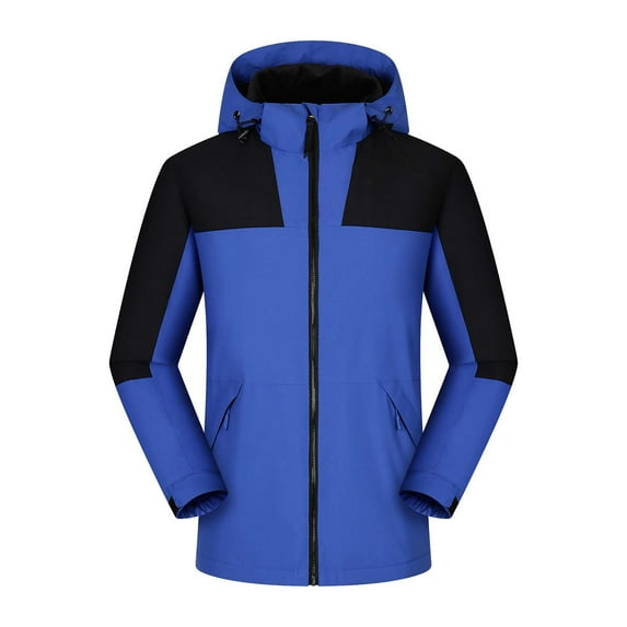 IYTR Mens Winter Jacket Zipper Hooded Neck Solid Color Outdoor Sports Warm Jacket with Pocket Long Sleeve Jacket Blue XXXXL