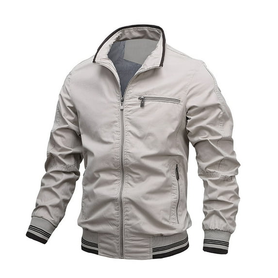 IYTR Mens Winter Jacket Zipper Stand-up Collar Solid Color Casual Warm Outdoor Sportwear Jacket Coats with Pocket Long Sleeve Jacket Gray XXXL