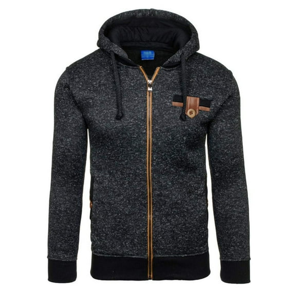 IYTR Mens Winter Jackets Long Sleeve Jacket Casual Sweatshirt Hoodie Coat with Pocket Solid Color Zipper Hooded Neck Black M