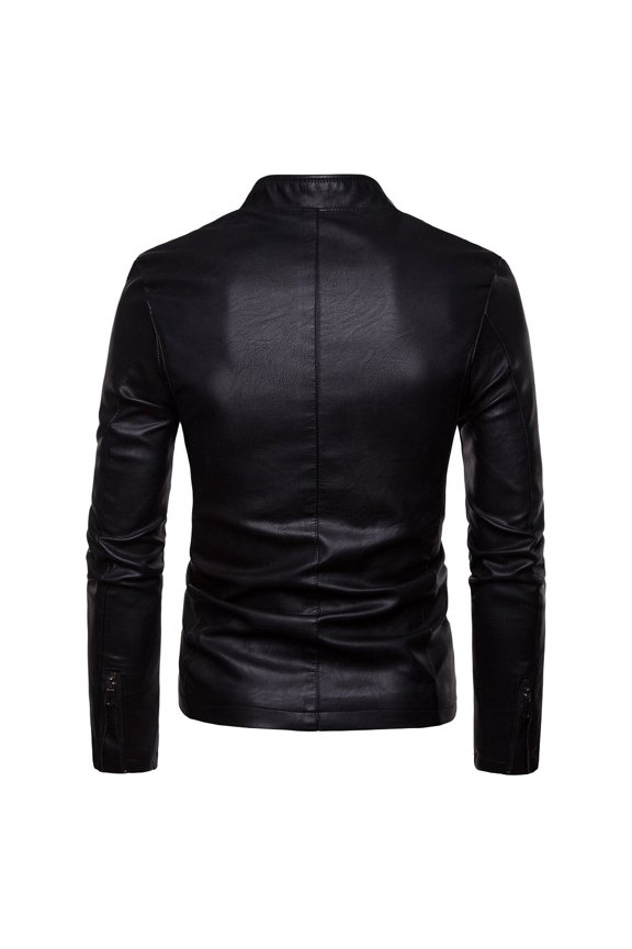 Mens Winter Jackets Long Sleeve Jacket Warm Liner Leather Outwear Coat with Pocket Solid Color Zipper Turndown Collar Black M