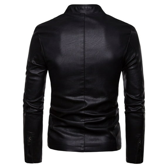 IYTR Mens Winter Jackets Long Sleeve Jacket Warm Liner Leather Outwear Coat with Pocket Solid Color Zipper Turndown Collar Black XXXL