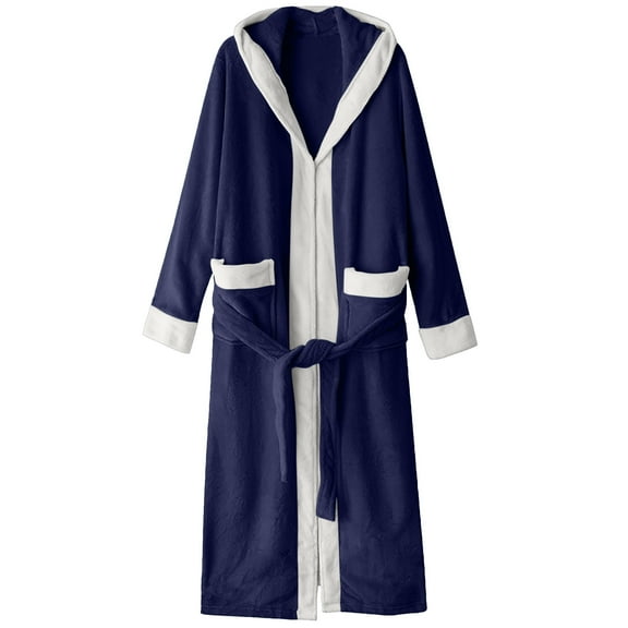 IYTR Mens Winter Thickening And Lengthening Flannel Warmth Couple Pajamas Bathrobes Navy XL