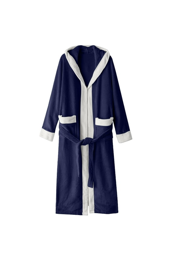 Mens Winter Thickening And Lengthening Flannel Warmth Couple Pajamas Bathrobes Navy XL