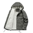 thumbnail image 1 of IYTR Mens Winter Warm Jacket Long Sleeve Zipper Button Hooded Neck Jacket Plus Velvet Coat Solid Color with Pockets Gray L, 1 of 7