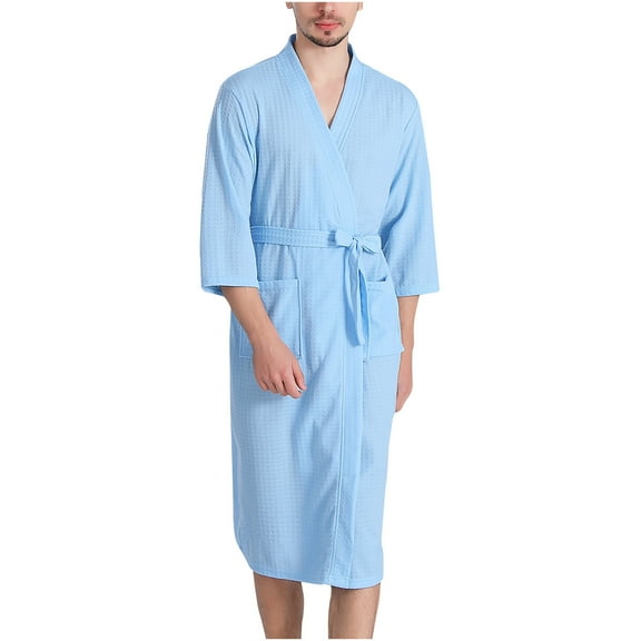 IYTR Mens Winter Warm Nightgown Couple Bathrobe Men And Women And Winter Bathrobes Sky Blue XL