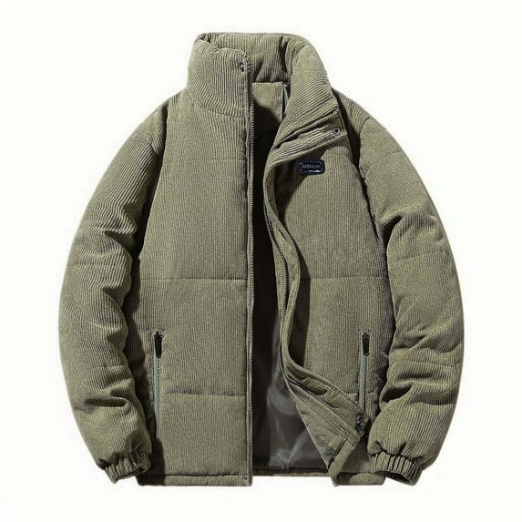 IYTR Mens Winter Warm Thick Corduroy Jacket Long Sleeve Casual Outdoor Coat Solid Color Zip Up Jacket Outerwear (Army Green,XXL)