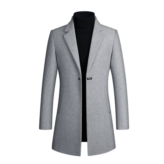 IYTR Mens Woolen Coat Long Sleeve Jacket Zipper Lapel Fashion Woolen Overcoat Jacket with Pocket Solid Color Gray L