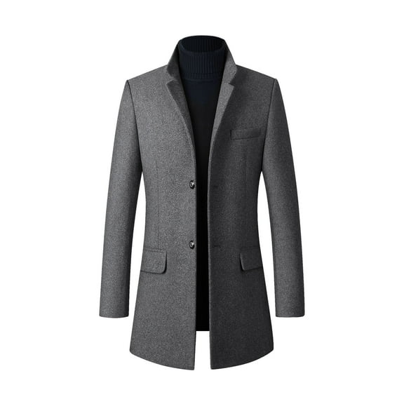 IYTR Mens Woolen Coat Long Sleeve Jacket Zipper Lapel Fashion Woolen Overcoat Jacket with Pocket Solid Color Gray XL