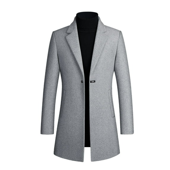 IYTR Mens Woolen Coat Long Sleeve Jacket Zipper Lapel Fashion Woolen Overcoat Jacket with Pocket Solid Color Gray XXXL