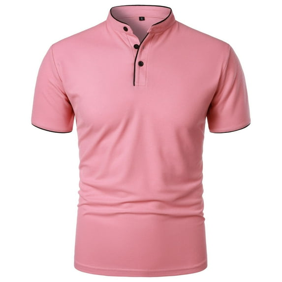 IYTR Mens Work Shirts Fashion Summer Solid Color Short Sleeve T Shirts Button Down Stand Collar Comfort Lightweight Business Casual Shirts Pink L