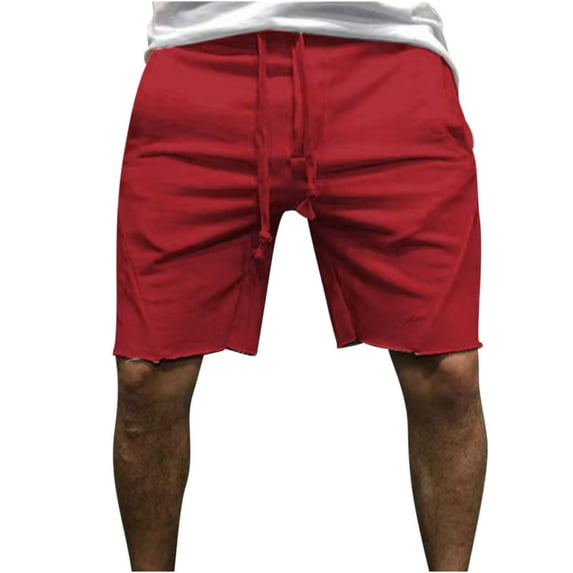 IYTR Mens Workout Shorts Casual Shorts Sports Shorts with Pockets Lightweight Elastic Waist Drawstring Summer Solid Color Shorts Red M