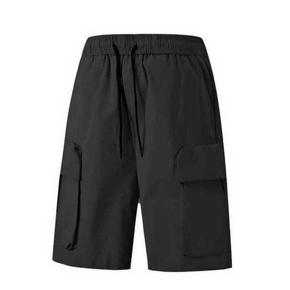 IYTR Mens Workout Shorts Elastic Waist Drawstring Sports Running Straight-leg Pants with Pocket Classic Solid Color Short Pants Casual Fashion Baggy Pants Comfy Summer Black L