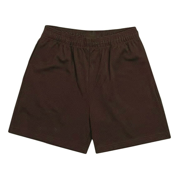 IYTR Mens Workout Shorts Elastic Waist Sports Fitness Training Breathable Holiday Mesh Beach Shorts Pockets Casual Classic Solid Color Short Pants Brown XL