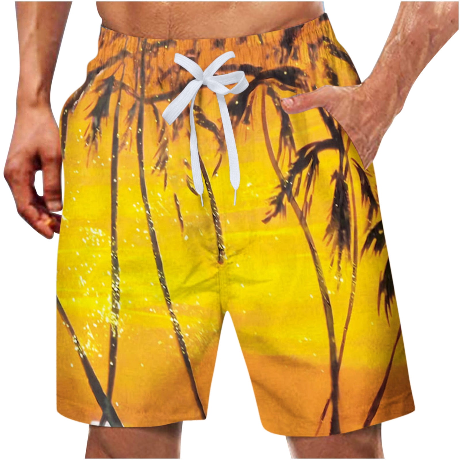 IYTR Mens Workout Shorts Fashion Print Summer Casual Shorts Elastic Waist  Drawstring Beach Shorts with Pockets Lightweight Shorts Yellow L