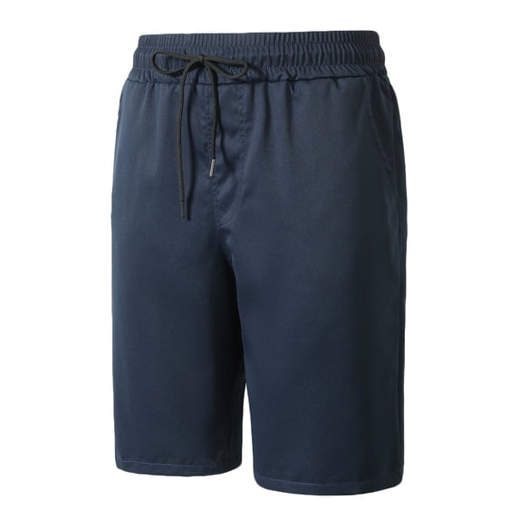 IYTR Mens Workout Shorts Summer Solid Color Drawstring Elastic Waist Shorts Straight Shorts With Pocket Fashion Beach Shorts Navy XL