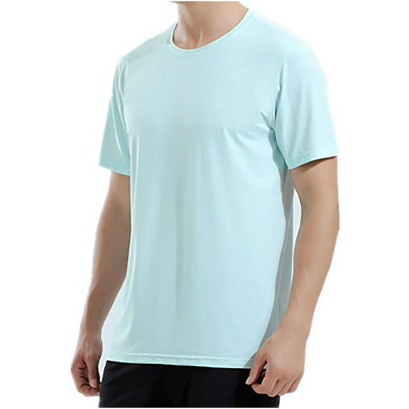 IYTR Mens Workout T Shirts Summer Loose Lightweight Fitness Gym Shirts Casual Solid Color Comfy Fashion Pullover Round Neck Short Sleeve T Shirts Light Blue XXXXL