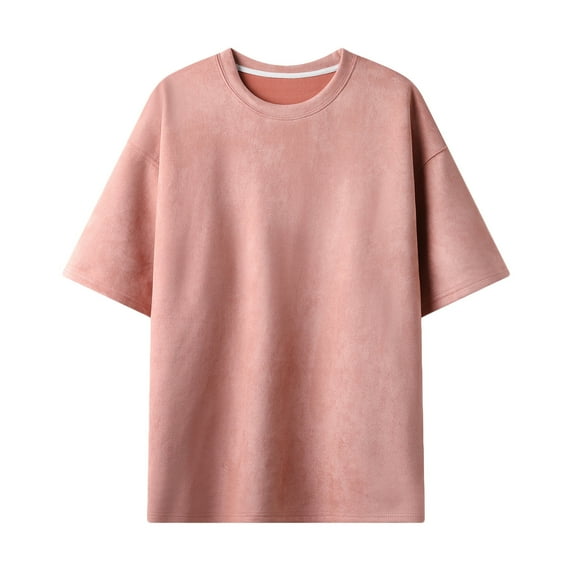 IYTR Mens Workout T Shirts Summer Solid Color Fashion Pullovers Round Neck T-shirts Short Sleeve T Shirts Relaxed Outdoor Athletic Shirts Pink XXL
