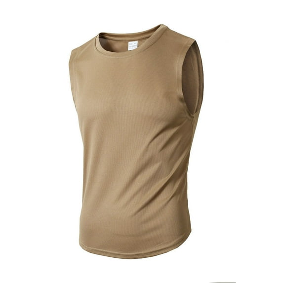 IYTR Mens Workout Tank Tops Round Neck Casual Comfy Summer Solid Color Quick Dry Sport Fitness Tee Shirts Sleeveless T Shirts Khaki XL