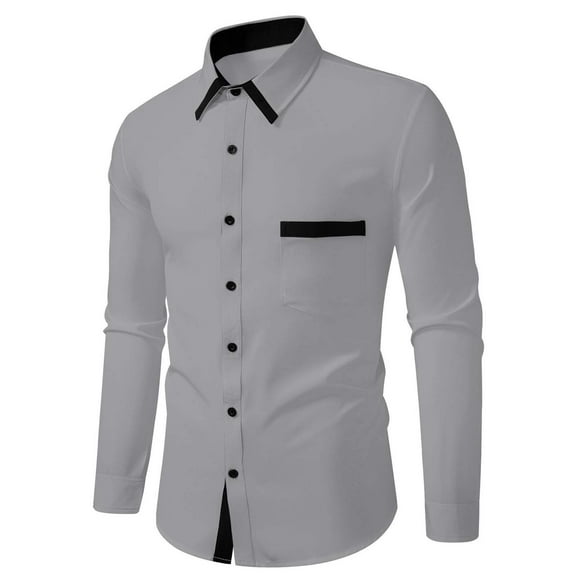 IYTR Mens Wrinkle-Free Button Down Shirts Casual Long Sleeve Slim Fit Lapel Stretch Dress Shirt Business Top (Gray,S)