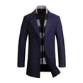 thumbnail image 1 of IYTR Mid-length Warm Tweed Coat with Pocket Solid Color Long Sleeve Jacket Button-up Turndown Collar Mens Winter Jacket Blue M, 1 of 2