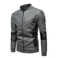 thumbnail image 1 of IYTR Plus Fleece Leather Jacket with Pocket Zipper Stand-up Collar Solid Color Long Sleeve Jacket Mens Leather Jackets Gray M, 1 of 7