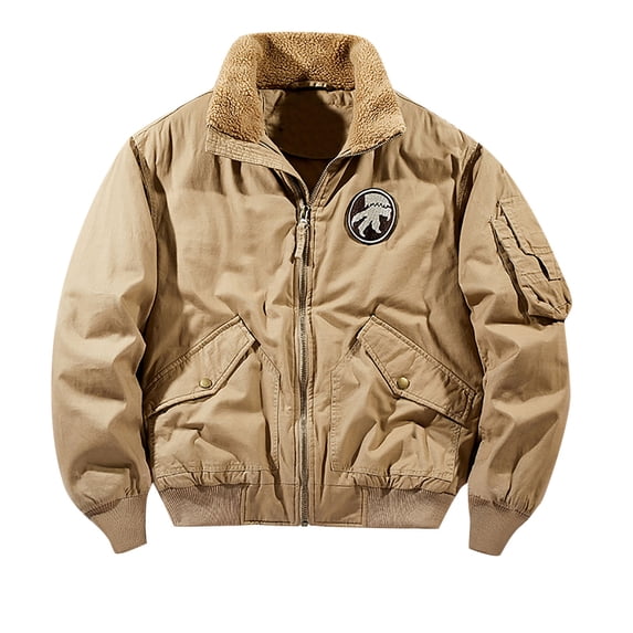 IYTR Plus Velvet Short Warm Coats with Pocket Zipper Turndown Collar Mens Winter Jacket Solid Color Long Sleeve Jacket Brown XXXL