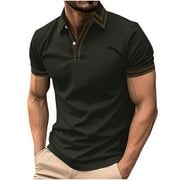 IYTR Shirts for Men Business Casual Lapel Classic Solid Color Tshirt Loose Fitted Casual Short Sleeve T Shirts Raglan Lightweight Fashion Clothes Army Green,M