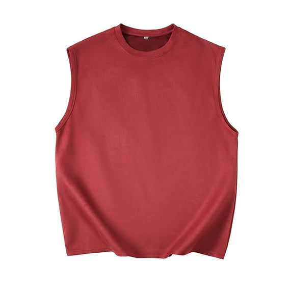 IYTR Shirts for Men Suede Loose Tank Tops Pullover Sleeveless T Shirts Comfy Crewneck Tank Tops Solid Color Summer Fashion Blouses Wine XL