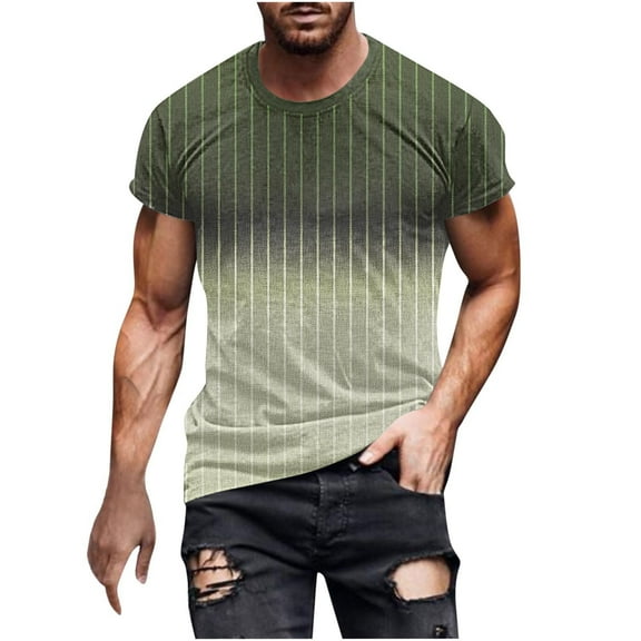 IYTR Short Sleeve Shirts For Men Mens T Shirts Loose Crew Neck Sports Fashion Gradient Color Classic Tshirt Leisure Blouses(Green,M)
