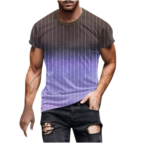 IYTR Short Sleeve Shirts For Men Mens T Shirts Loose Crew Neck Sports Fashion Gradient Color Classic Tshirt Leisure Blouses(Purple,XXL)