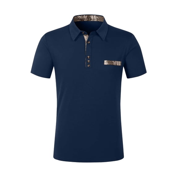 IYTR Short Sleeve Shirts For Men Solid Color Classic Tshirt Mens T Shirts Business Casual Lapel Button Loose Fashion Leisure Blouses(Navy,XXL)