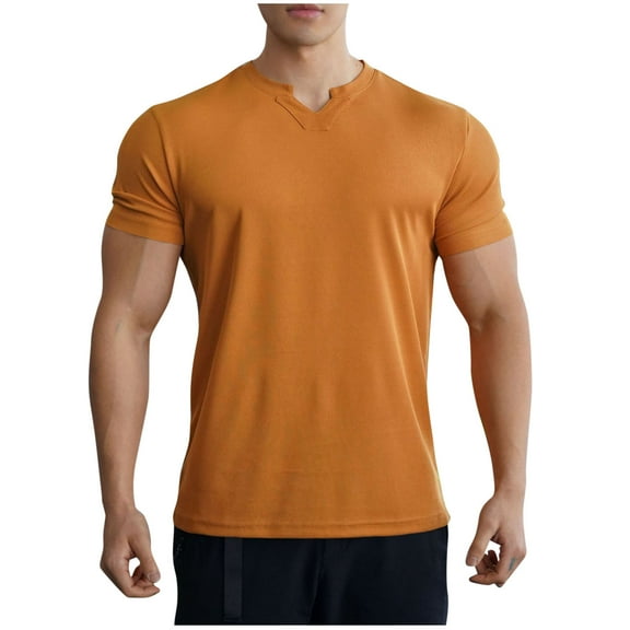 IYTR Short Sleeve Shirts for Men Crew Neck Basic Tops Fashion Raglan Casual Loose Fitted Classic Solid Color Tshirt Lightweight Shirts (Yellow,M)