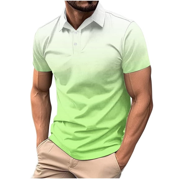 IYTR Short Sleeve Shirts for Men Mens T Shirts Leisure Loose Gradient Color Classic Tshirt Business Casual Lapel Button Fashion Blouses(Mint Green,M)