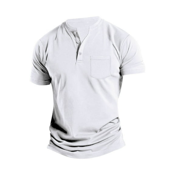 IYTR Short Sleeve Shirts for Men Solid Color Summer Fashion Comfy Crewneck Slim Casual Sports Button Shirts T Shirt Blouses White XXXL