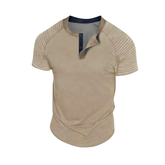 IYTR Short Sleeve Shirts for Men T Shirt Comfy Summer Fashion Solid Color Crewneck Casual Sports Bottom Shirt T-shirt Top Blouses Khaki S