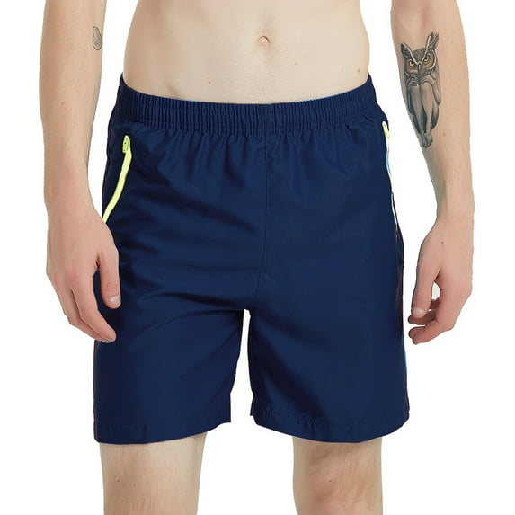 IYTR Shorts for Men Solid Color Elastic Waist Drawstring Summer Thin Fast-drying Beach Trousers Casual Sports Short Pants Dark Blue S