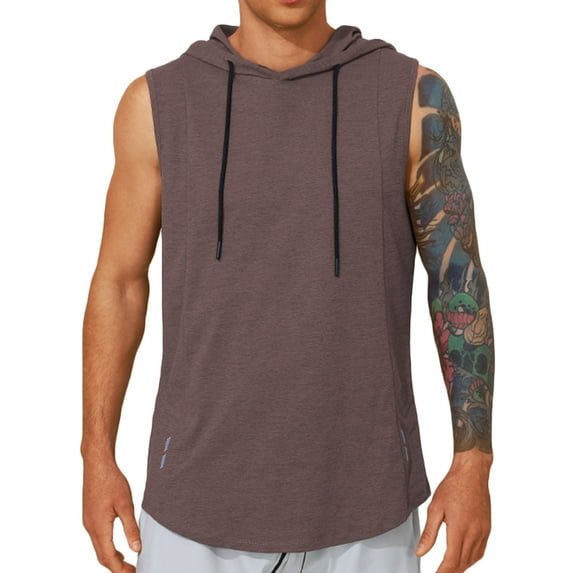 IYTR Sleeveless Shirts for Men Summer Fashion Mens T Shirts Sleeveless T Shirts Leisure Loose Drawstring Hooded Sports Solid Color Classic Tshirt Blouses(Brown,S)