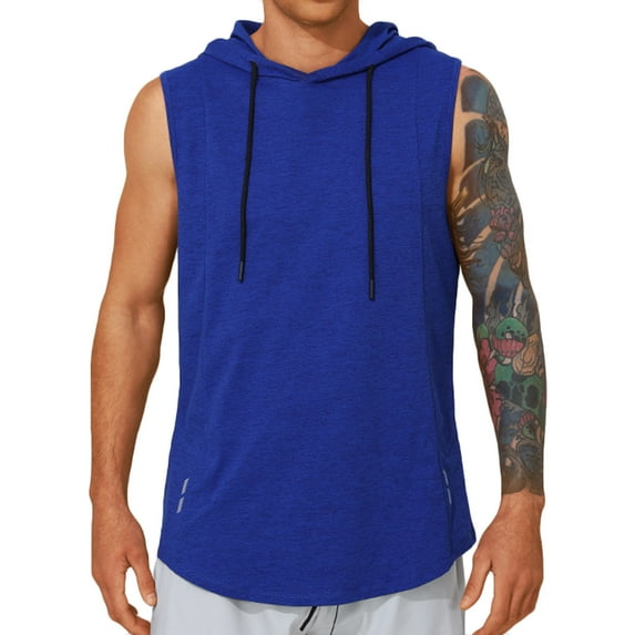 IYTR Sleeveless Shirts for Men Summer Fashion Mens T Shirts Sleeveless T Shirts Leisure Loose Drawstring Hooded Sports Solid Color Classic Tshirt Blouses(Blue,XXL)