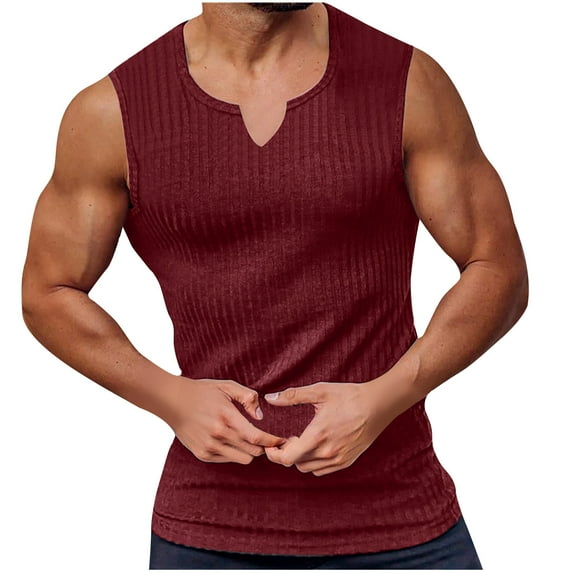 IYTR Sleeveless Shirts for Men Tank Tops Solid Color Comfy Summer Fashion T Shirts Crewneck Casual Fitness Sportswear Tank Tops Tshirt Wine XL