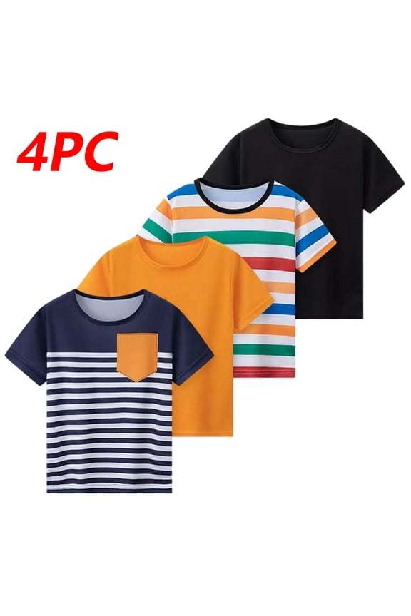 Summer Boys Short Sleeve Casual Tee Crew Neck Breathable Cool Running 4-Pack Black 5-6 Years