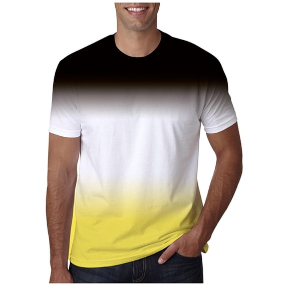 IYTR Summer Mens Gradient Color Short Sleeve Shirts Fashion Round Neck Pullover Sport T-shirt Classic Comfortable Outdoor Gym Shirt