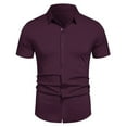 thumbnail image 1 of IYTR Summer Mens Solid Color Buttons Shirts Casual Fashion Short Sleeve Laprl T-Shirt Comfy Lightweight Blouse Shirt (Z01_Wine,XXL), 1 of 6
