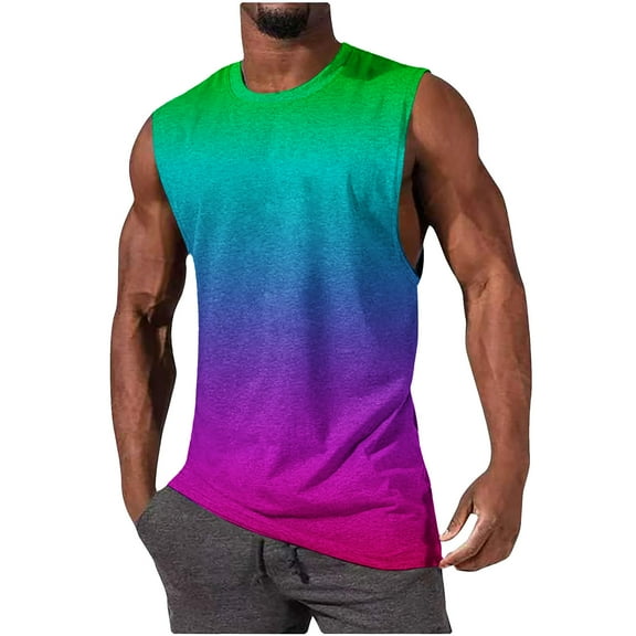 IYTR Summer Mens Tank Tops Mens T Shirts Fashion Leisure Loose Gradient Color Classic Tshirt Crew Neck Fitting Running Shirts Sleeveless T Shirts Blouses(Sky Blue,M)