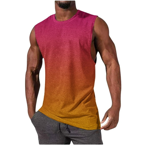 IYTR Summer Mens Tank Tops Mens T Shirts Fashion Leisure Loose Gradient Color Classic Tshirt Crew Neck Fitting Running Shirts Sleeveless T Shirts Blouses(Orange,XL)