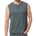 thumbnail image 1 of IYTR Summer Vest for Men Sports Button Crewneck Solid Color Summer Sleeveless Tank Tops Vest Button Tees Shirts Dark Gray L, 1 of 7